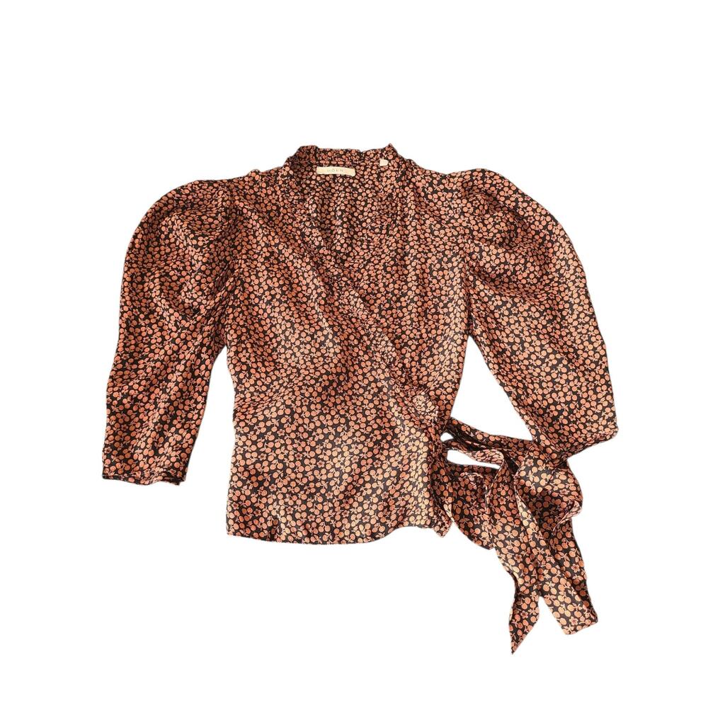 DÔEN Amaranta Puff Sleeve Wrap Top in Cherry Willow Floral - XS - Picture 2 of 7